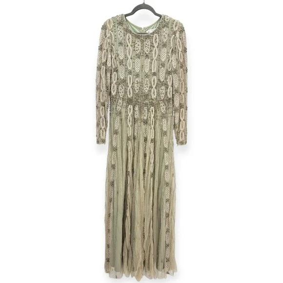 Mac Duggal NEW Embellished Mesh Long Sleeve A Line Gown Nude Sage $1,798 Size 10 - Picture 6 of 16